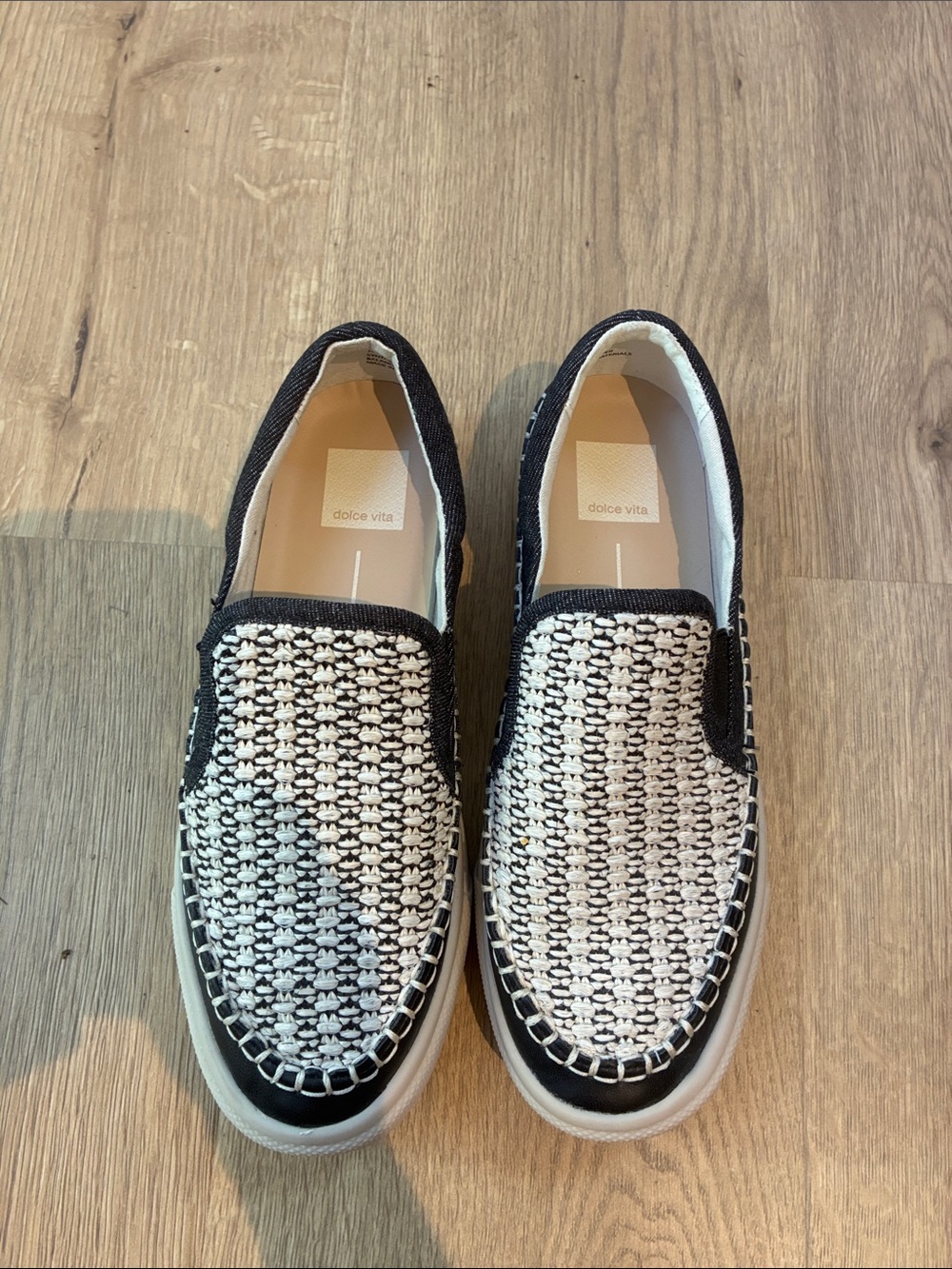 Dolce Vita Black and White Woven Slip-On Sneakers